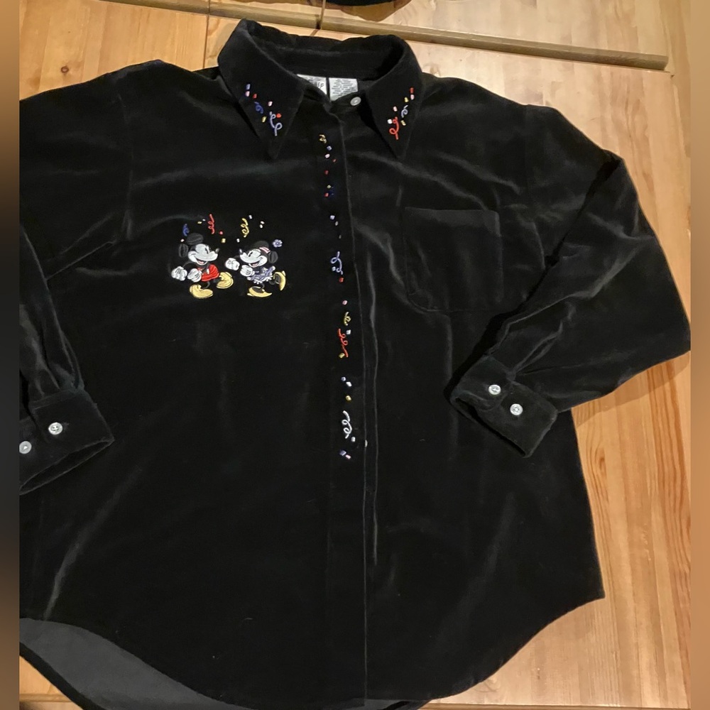 EUC,worn once Disney Velvet  Black Blouse with Embroidery sz M Mickey Minnie